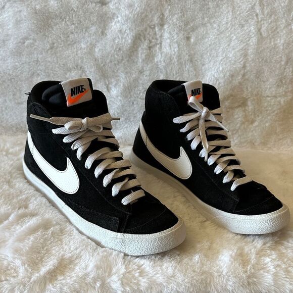 Nike Blazer Mid Suede Retro Black and White High-Top Sneakers - Picture 2 of 9